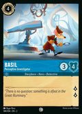 Disney Lorcana Set 2 Rise of the Floodborn. Basil "Perceptive Investigator" common trading card.