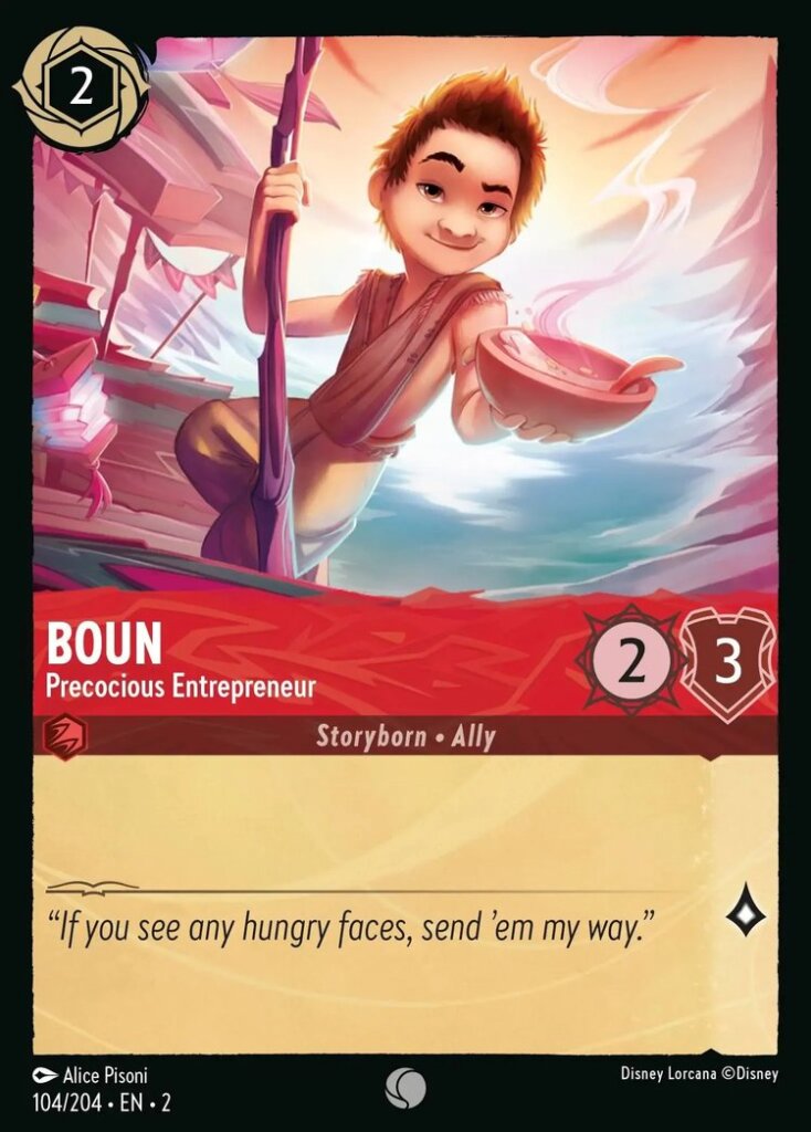 Disney Lorcana Set 2 Rise of the Floodborn. Boun "Precocious Entrepreneur" common trading card.