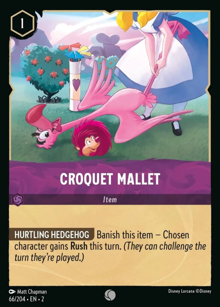 Disney Lorcana Set 2 Rise of the Floodborn. Croquet Mallet common trading card.