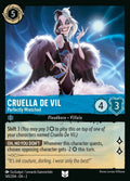 Disney Lorcana Set 2 Rise of the Floodborn. Cruella De Vil "Perfectly Wretched" uncommon trading card.