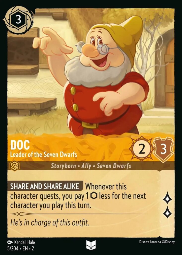 Disney Lorcana Set 2 Rise of the Floodborn. Doc "Leader of the Seven Dwarfs" uncommon trading card.
