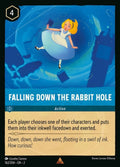 Disney Lorcana Set 2 Rise of the Floodborn. Falling Down the Rabbit Hole rare trading card.