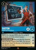 Disney Lorcana Set 2 Rise of the Floodborn. Gaston "Intellectual Powerhouse" rare trading card.