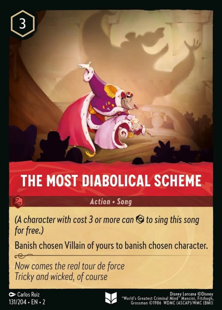 Disney Lorcana Set 2 Rise of the Floodborn. The Most Diabolical Scheme uncommon trading card.