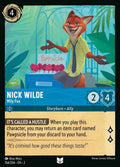 Disney Lorcana Set 2 Rise of the Floodborn. Nick Wilde "Wily Fox" uncommon trading card.