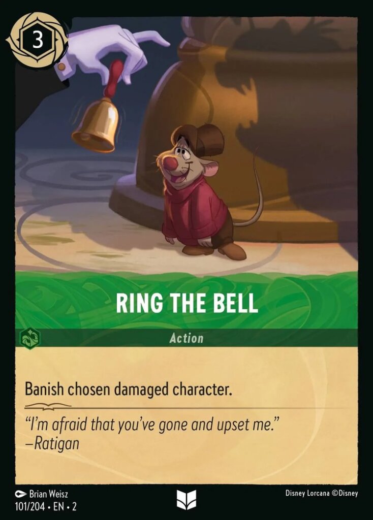 Disney Lorcana Set 2 Rise of the Floodborn. Ring the Bell uncommon trading card.