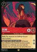 Disney Lorcana Set 2 Rise of the Floodborn. Scar "Vicious Cheater" legendary trading card.