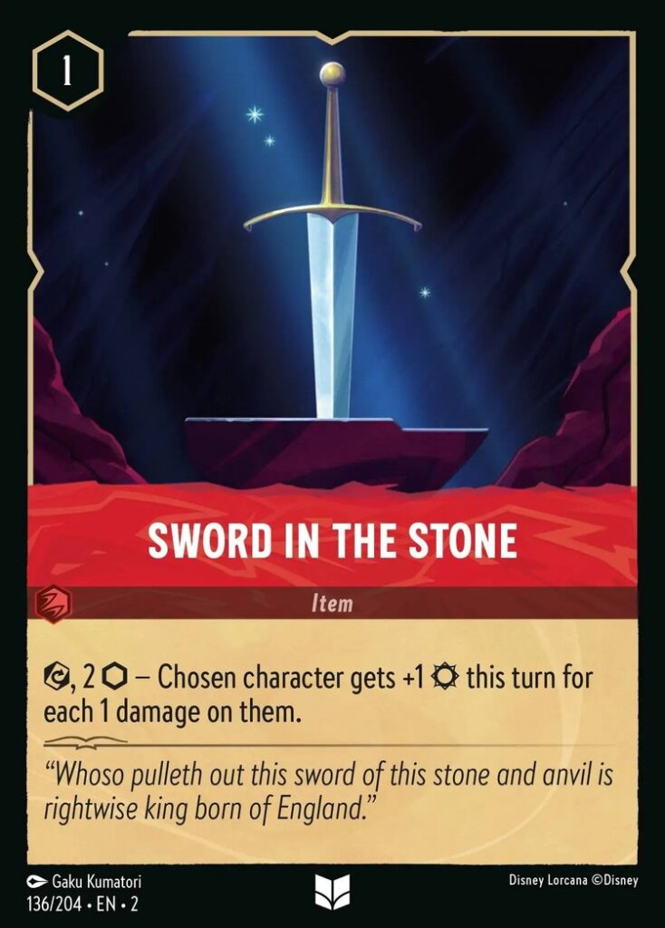Disney Lorcana Set 2 Rise of the Floodborn. Sword in the Stone uncommon trading card.