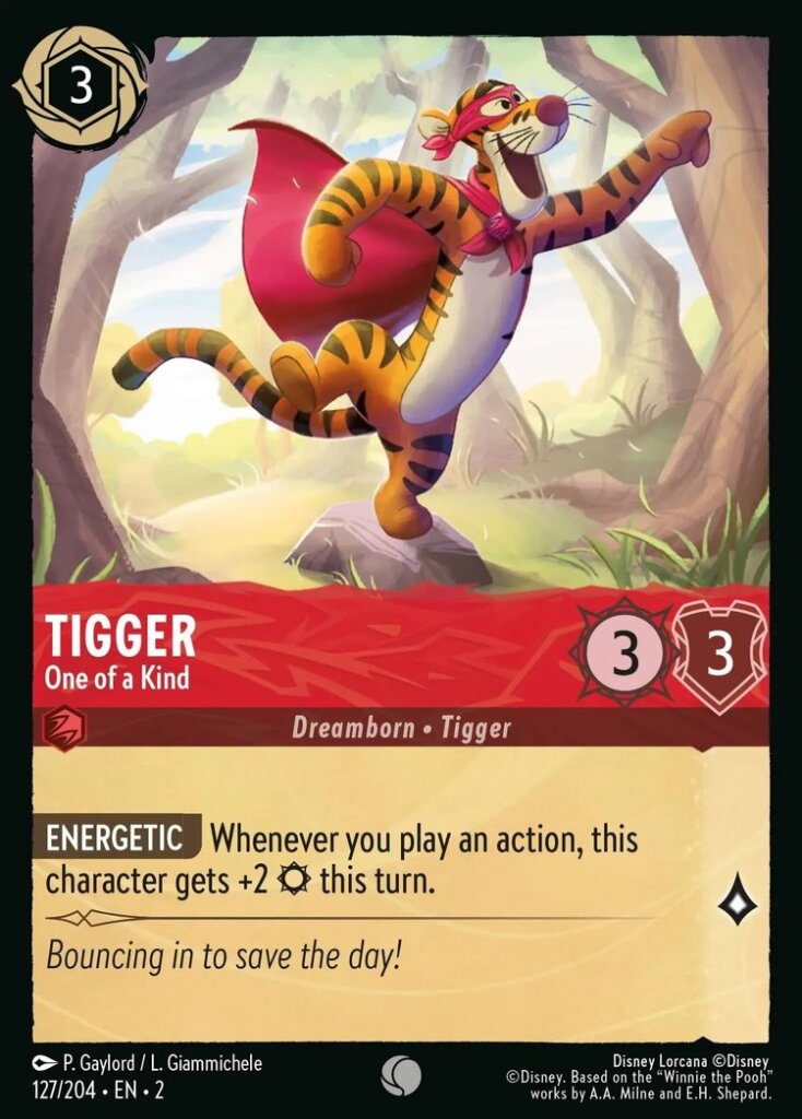 Disney Lorcana Set 2 Rise of the Floodborn. Tigger "One of a Kind" common trading card.