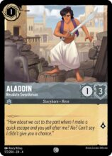 Disney Lorcana set 4 Ursula's Return. Aladdin "Resolute Swordsman" common trading card.