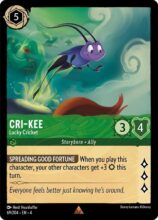 Disney Lorcana set 4 Ursula's Return. Cri-Kee "Lucky Cricket" rare trading card.