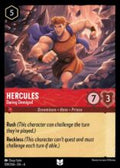 Disney Lorcana set 4 Ursula's Return. Hercules "Daring Demigod" uncommon trading card.