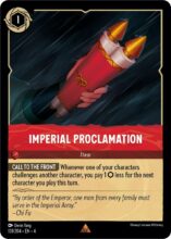 Disney Lorcana set 4 Ursula's Return. Imperial Proclamation rare trading card.