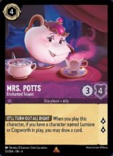 Disney Lorcana set 4 Ursula's Return. Mrs. Potts "Enchanted Teapot" rare trading card.