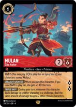 Disney Lorcana set 4 Ursula's Return. Mulan "Elite Archer" legendary trading card.