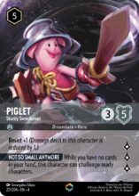 Disney Lorcana set 4 Ursula's Return. Piglet "Sturdy Swordsman" enchanted trading card.