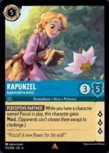 Disney Lorcana set 4 Ursula's Return. Rapunzel "Appreciative Artist" rare trading card.