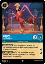 Disney Lorcana set 5 Shimmering Skies. Kuzco "Selfish Emperor" super rare trading card.