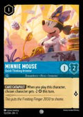 Disney Lorcana set 5 Shimmering Skies. Minnie Mouse "Quick Thinking Inventor" common trading card.