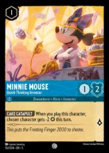 Disney Lorcana set 5 Shimmering Skies. Minnie Mouse "Quick Thinking Inventor" common trading card.
