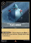 Disney Lorcana set 5 Shimmering Skies. Plate Armor rare trading card.
