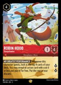 Disney Lorcana set 5 Shimmering Skies. Robin Hood "Sharpshooter" legendary trading card.