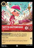 Disney Lorcana set 5 Shimmering Skies. Taffyta Muttonfudge "Crowd Favorite" common trading card.