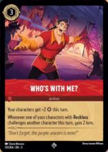 Disney Lorcana set 5 Shimmering Skies. Who's With Me? super rare trading card.