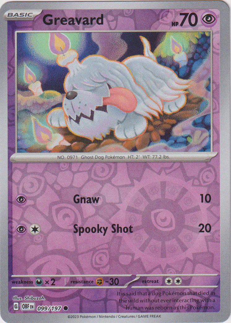 Pokemon TCG -Obsidian Flames -#99 -Greavard -Common -Reverse Holo