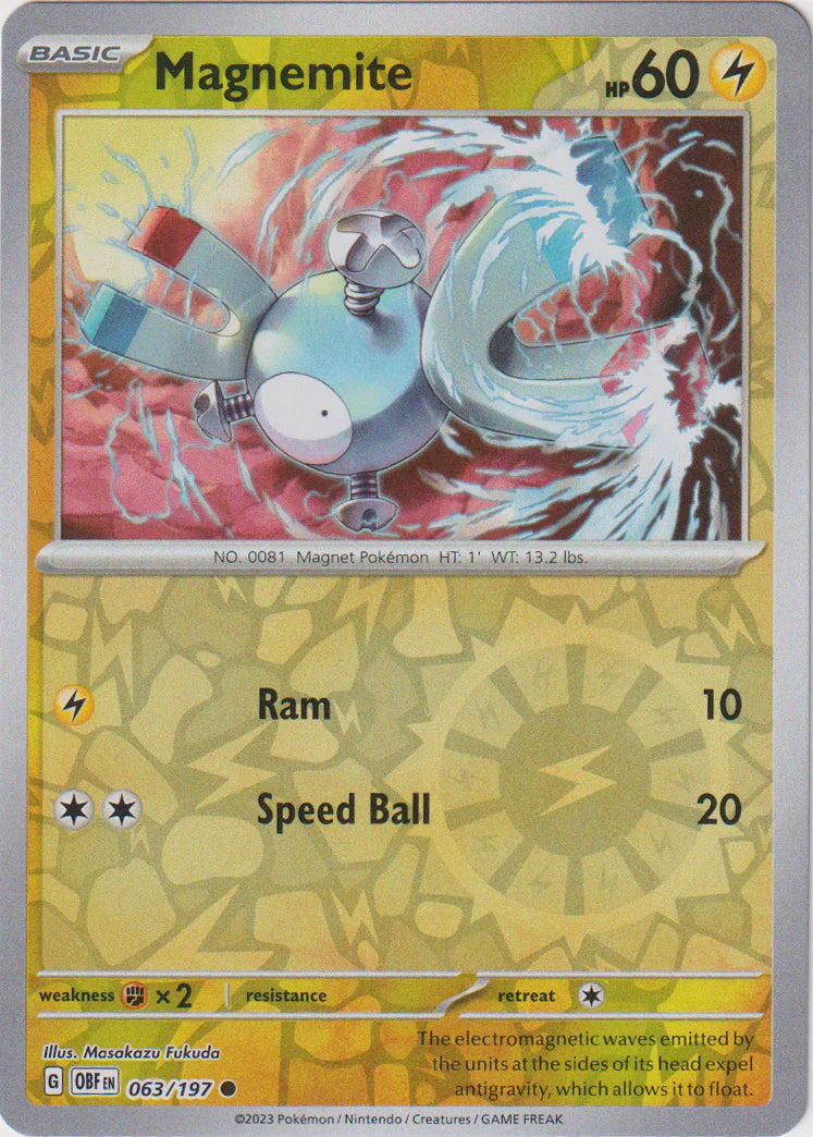 Pokemon TCG -Obsidian Flames -#63 -Magnemite -Common -Reverse Holo