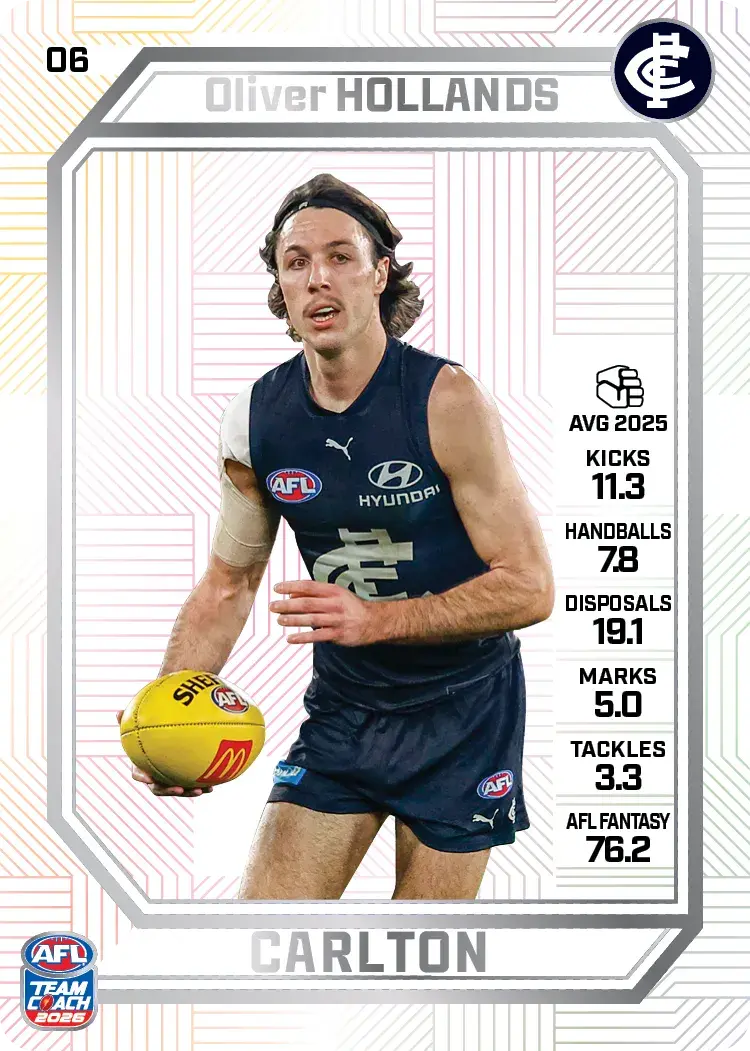 Teamcoach 2026 Base Pearl Card #06 Oliver Hollands - Carlton Blues