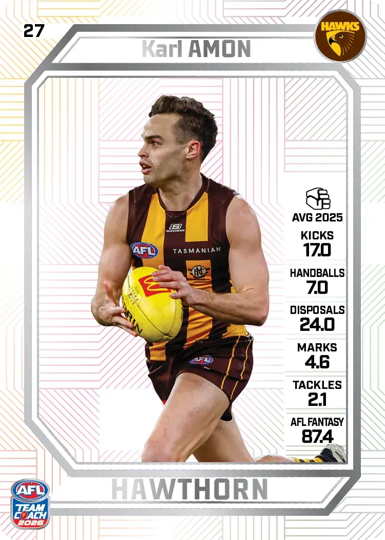Teamcoach 2026 Base Pearl Card #27 Karl Amon - Hawthorn