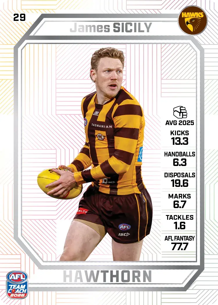 Teamcoach 2026 Base Pearl Card #29 James Sicily - Hawthorn