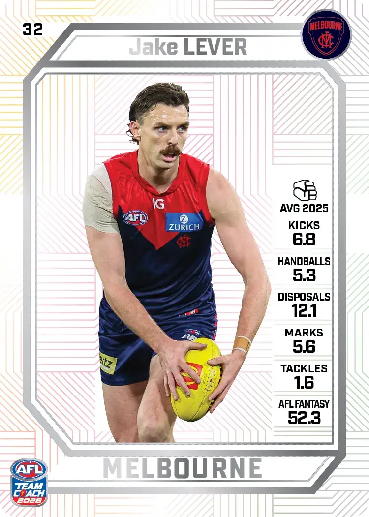 Teamcoach 2026 Base Pearl Card #32 Jake Lever - Melbourne