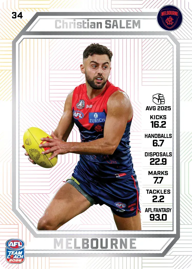 Teamcoach 2026 Base Pearl Card #34 Christian Salem - Melbourne