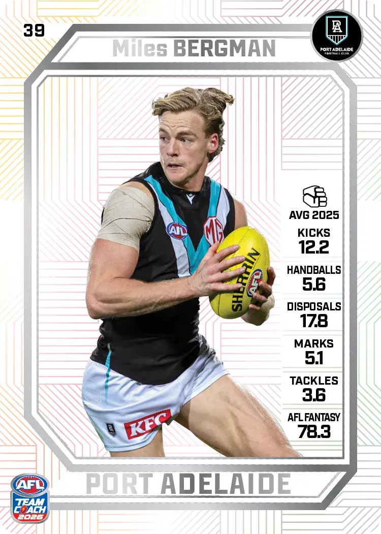 Teamcoach 2026 Base Pearl Card #39 Miles Bergman - Port Adelaide