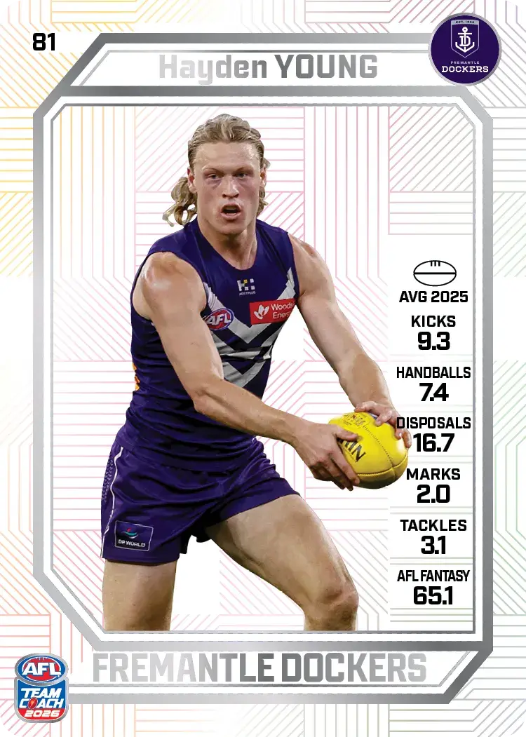 Teamcoach 2026 Base Pearl Card #81 Hayden Young - Fremantle