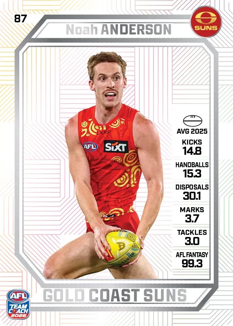 Teamcoach 2026 Base Pearl Card #87 Noah Anderson - Gold Coast Suns
