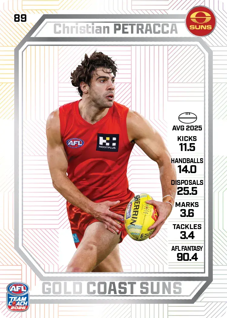 Teamcoach 2026 Base Pearl Card #89 Christian Petracca - Gold Coast Suns