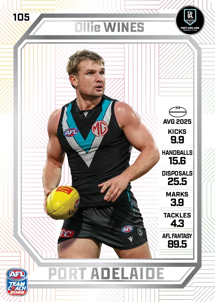 Teamcoach 2026 Base Pearl Card #105 Ollie Wines - Port Adelaide