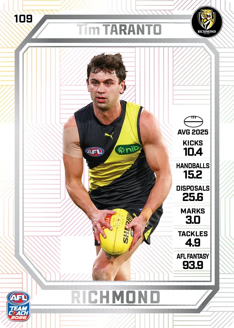 Teamcoach 2026 Base Pearl Card #109 Tim Taranto - Richmond