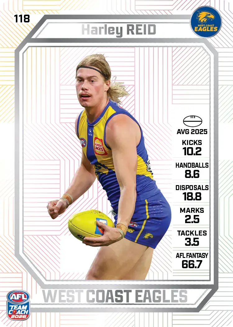 Teamcoach 2026 Base Pearl Card #118 Harley Reid - West Coat Eagles