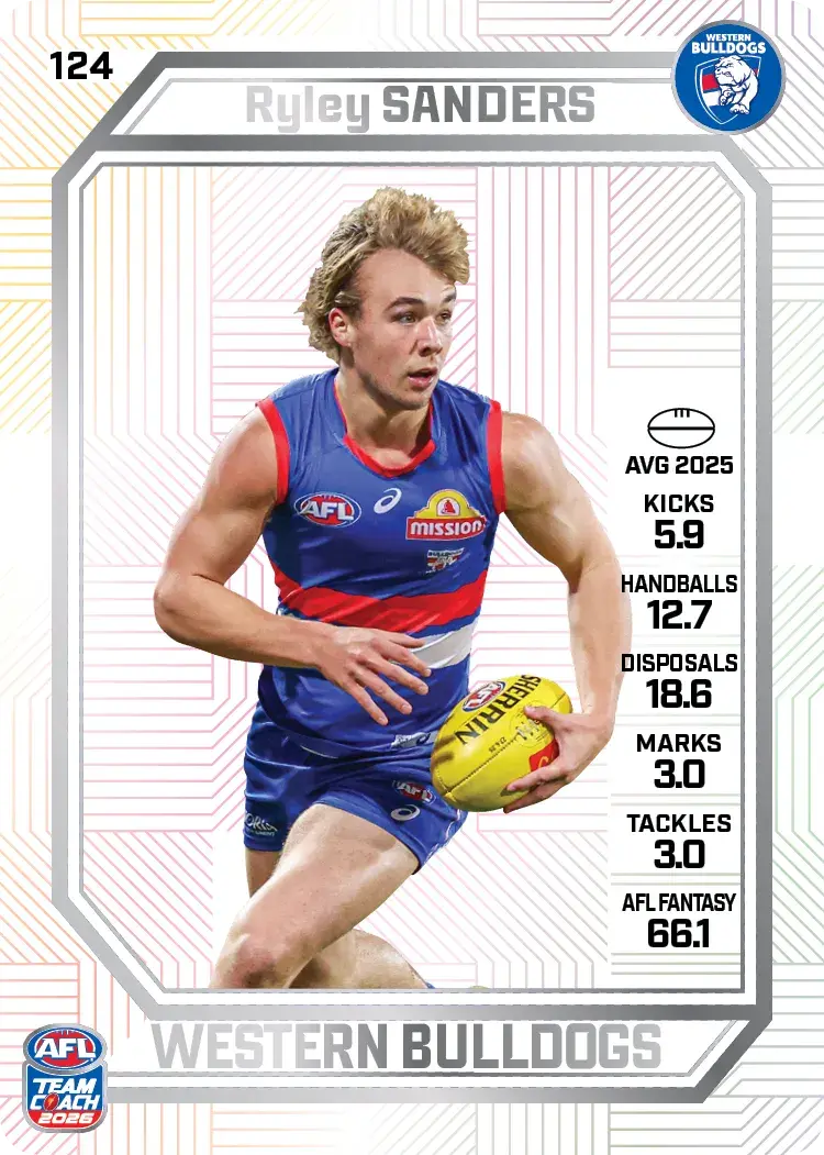 Teamcoach 2026 Base Pearl Card #124 Ryley Sanders - Western Bulldogs