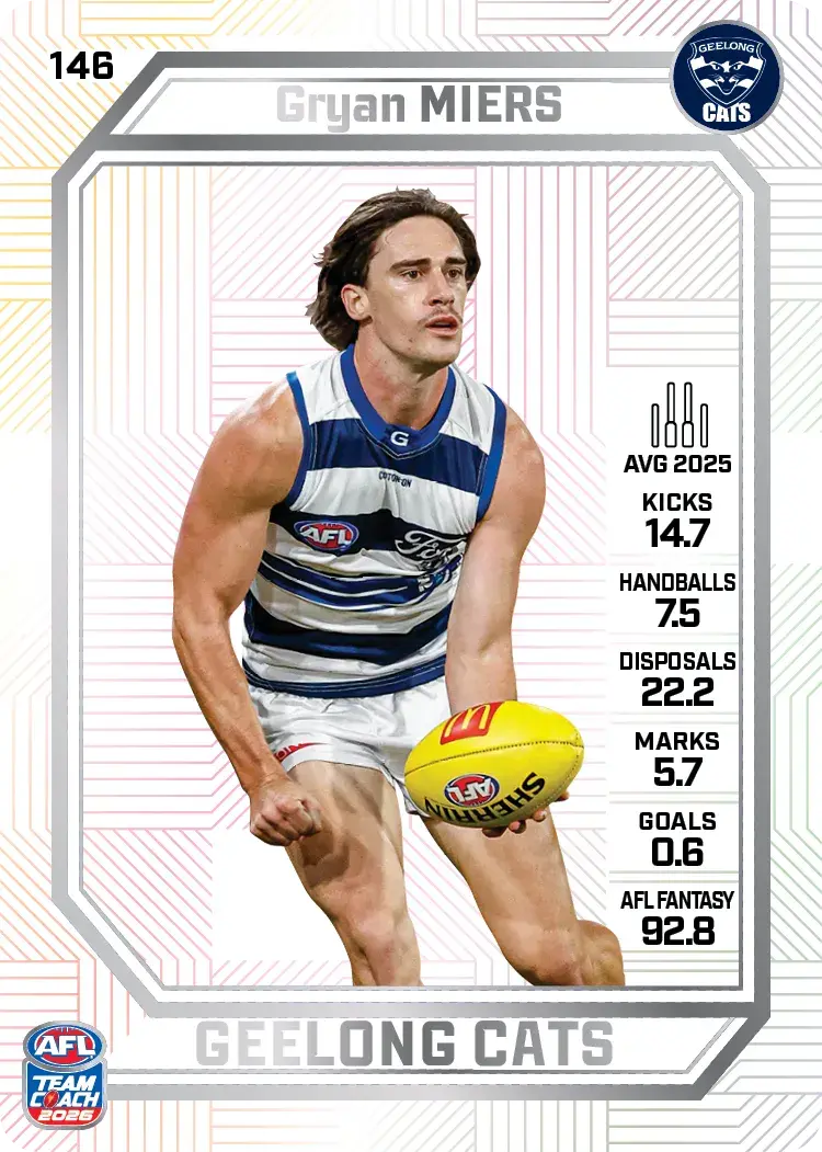 Teamcoach 2026 Base Pearl Card #146 Gryan Miers - Geelong