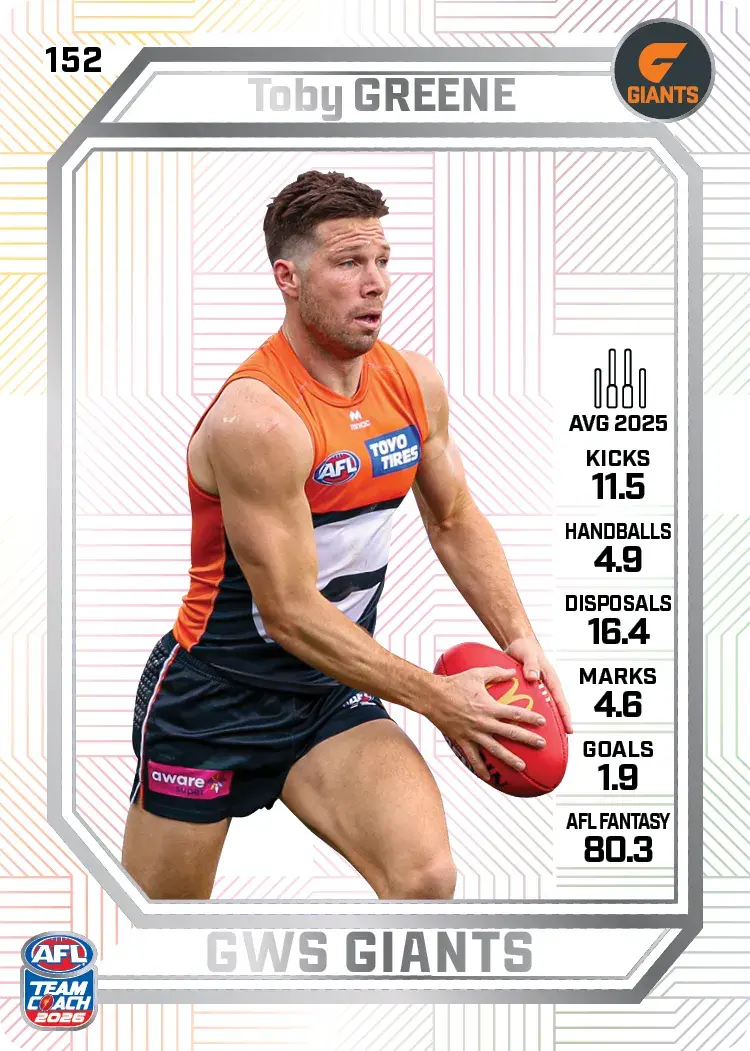Teamcoach 2026 Base Pearl Card #152 Toby Greene - GWS Giants