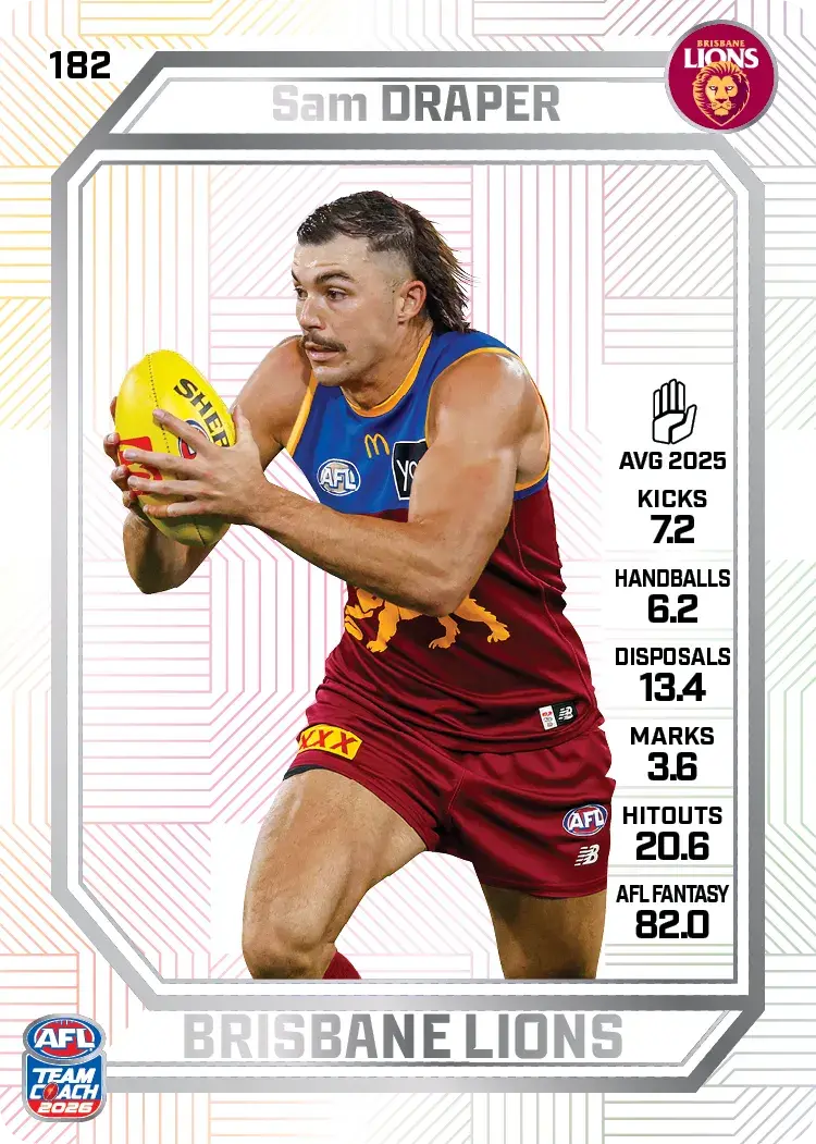 Teamcoach 2026 Base Pearl Card #182 Sam Draper - Brisbane Lions