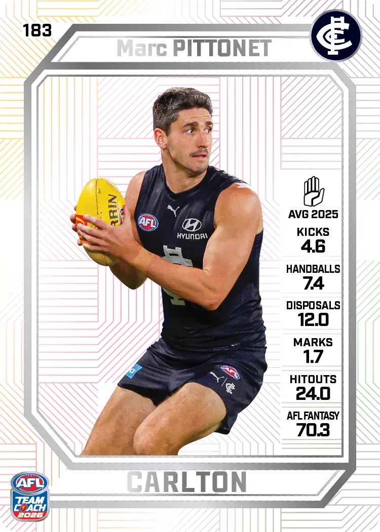 Teamcoach 2026 Base Pearl Card #183 Marc Pittonet - Carlton