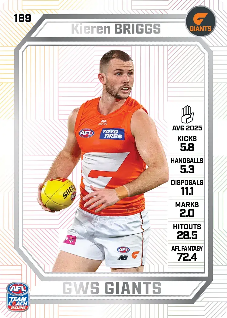 Teamcoach 2026 Base Pearl Card #189 Kieren Briggs - GWS Giants