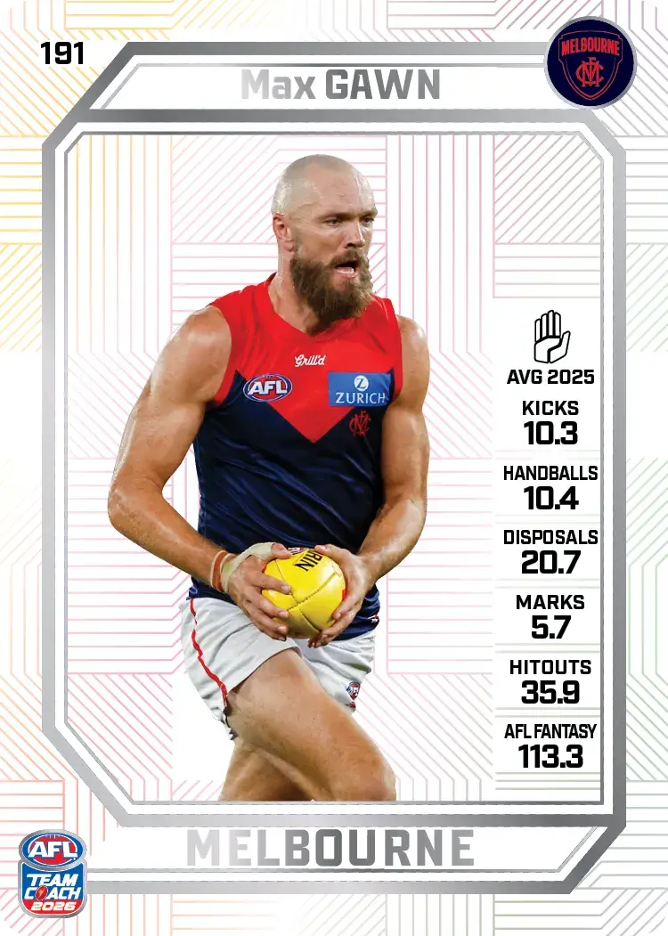 Teamcoach 2026 Base Pearl Card #191 Max Gawm - Melbourne