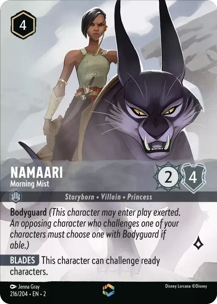 Disney Lorcana Set 2 Rise of the Floodborn. Namaari "Morning Mist" Enchanted card.